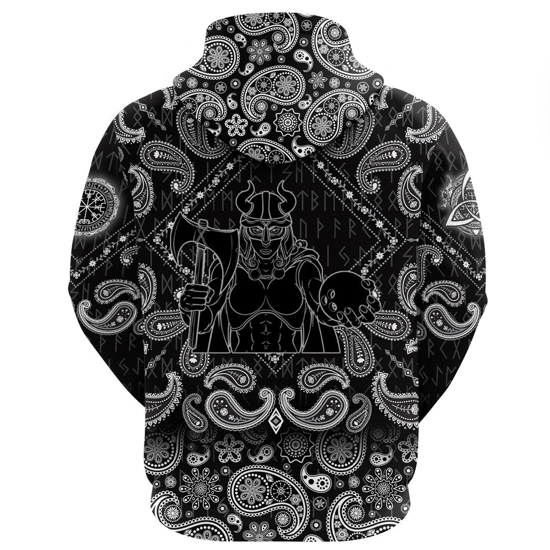 Viking Hoodie Female Warrior with Bandana Paisley Style RLT12