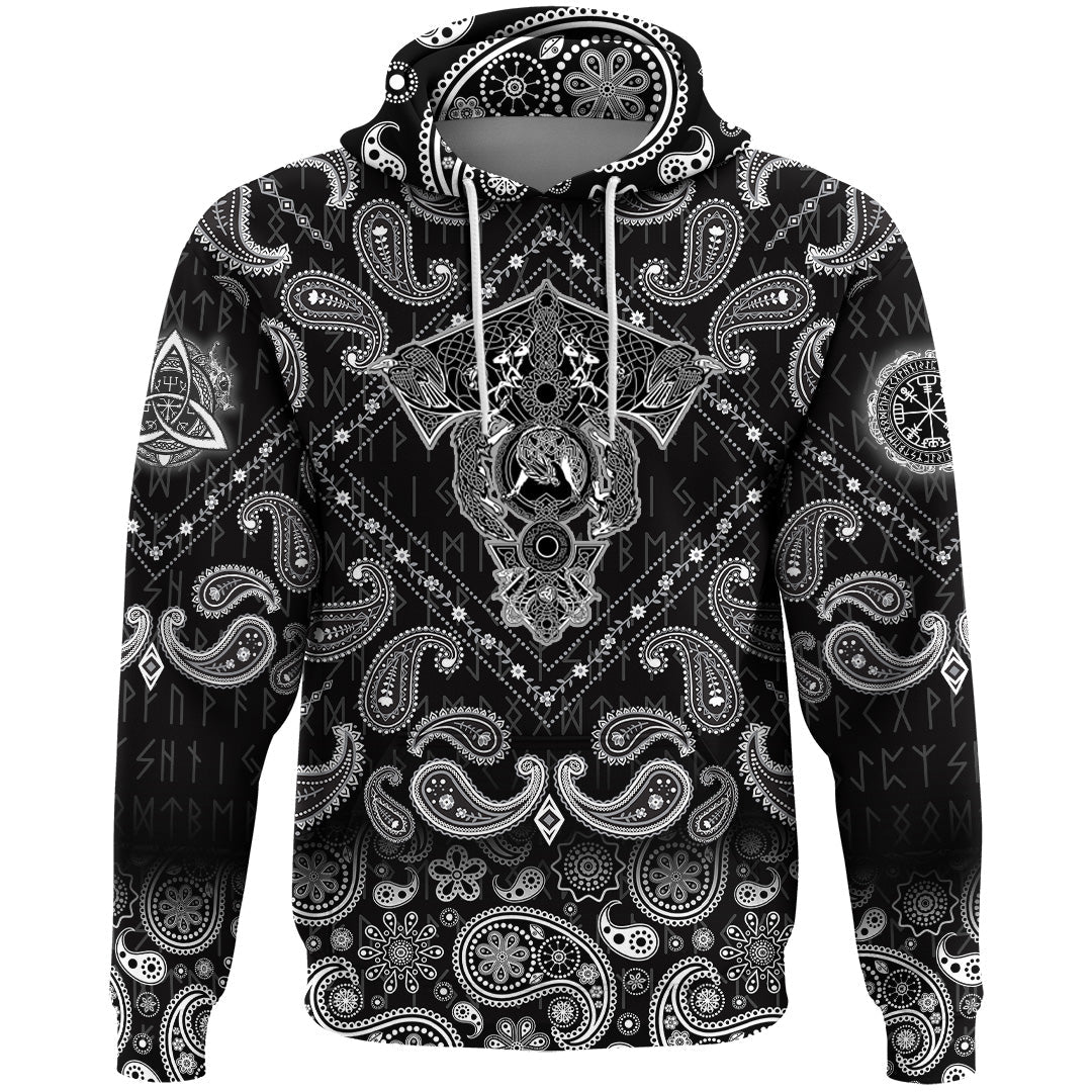 Viking Hoodie Fenrir Wolf Tattoo Style with Bandana Paisley Style RLT12
