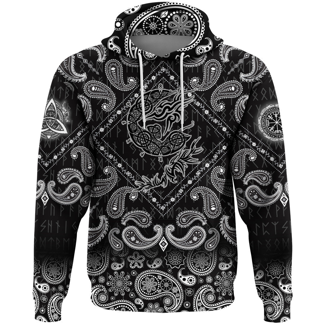 Viking Hoodie Fenrir Wolf with Bandana Paisley Style RLT12