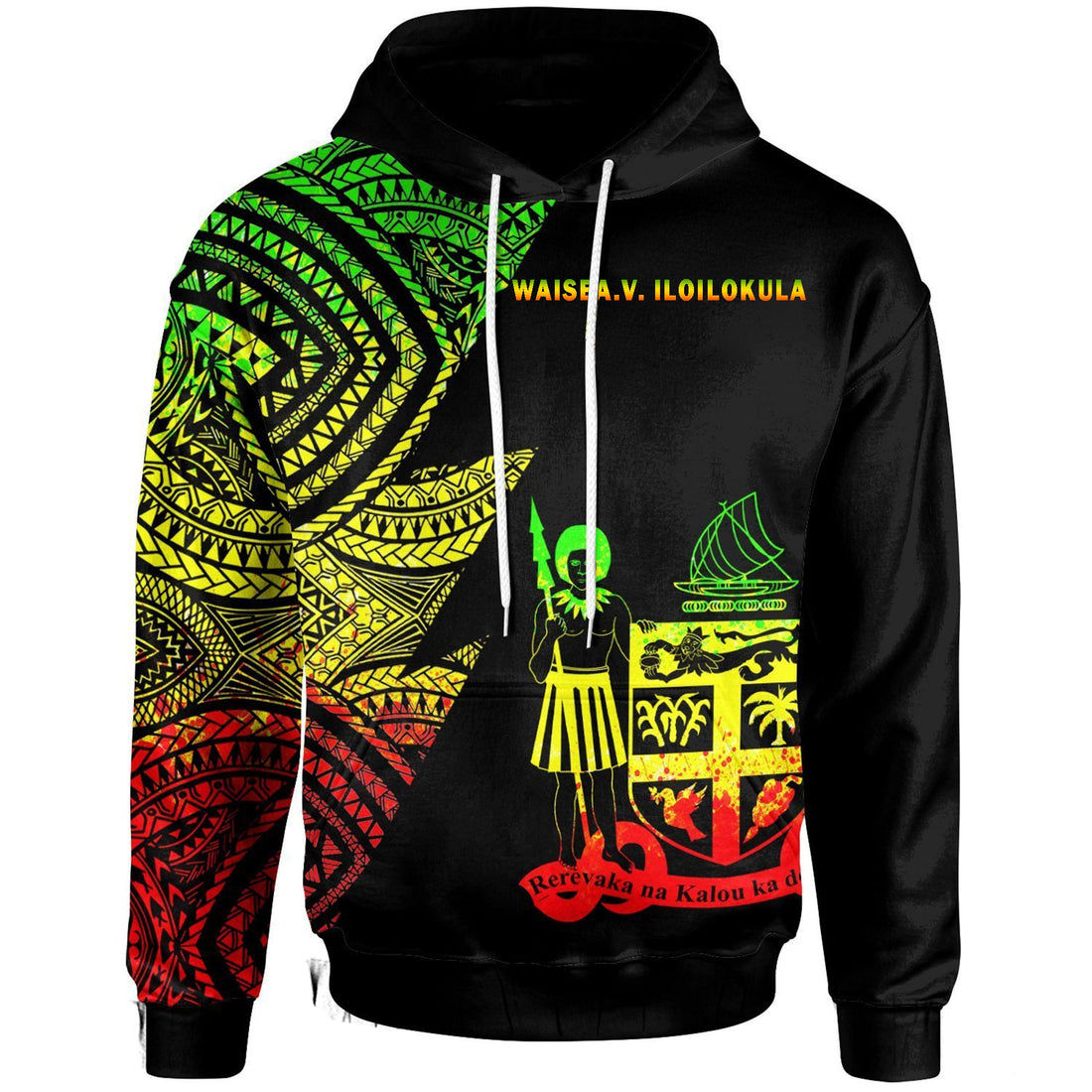(Waisea.V. Iloilokula) Fiji Hoodie Flash Style Reggae LT9