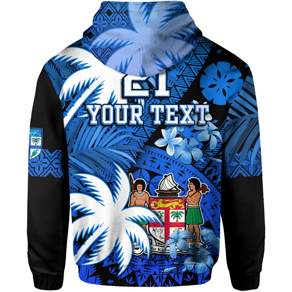 Custom Personalised Fiji Hoodie Coat Of Arms Masi Tapa Mixed Palm Tree No2 Blue Version LT9