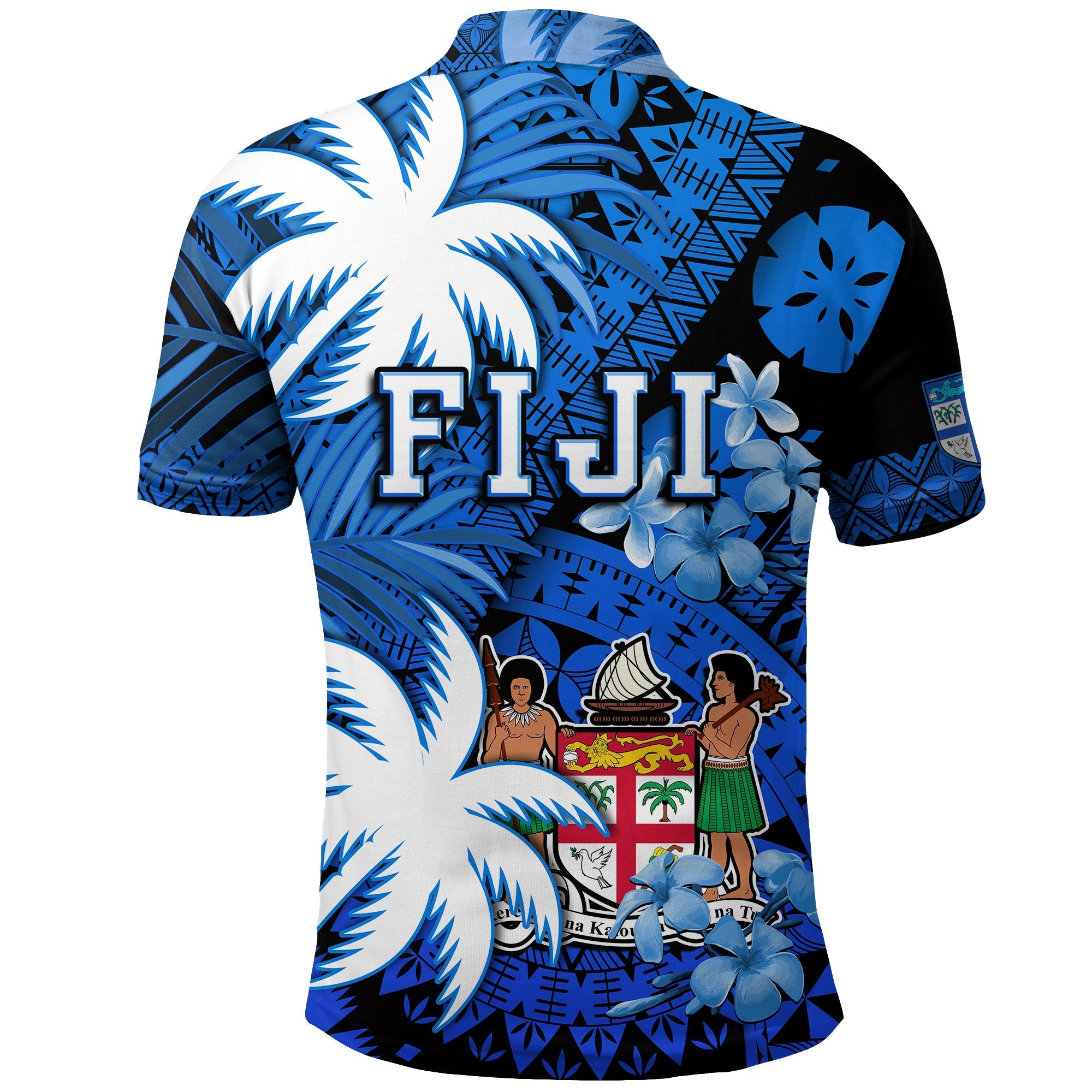 Fiji Polo Shirt Coat Of Arms Masi Tapa Mixed Palm Tree No2 Blue Version LT9
