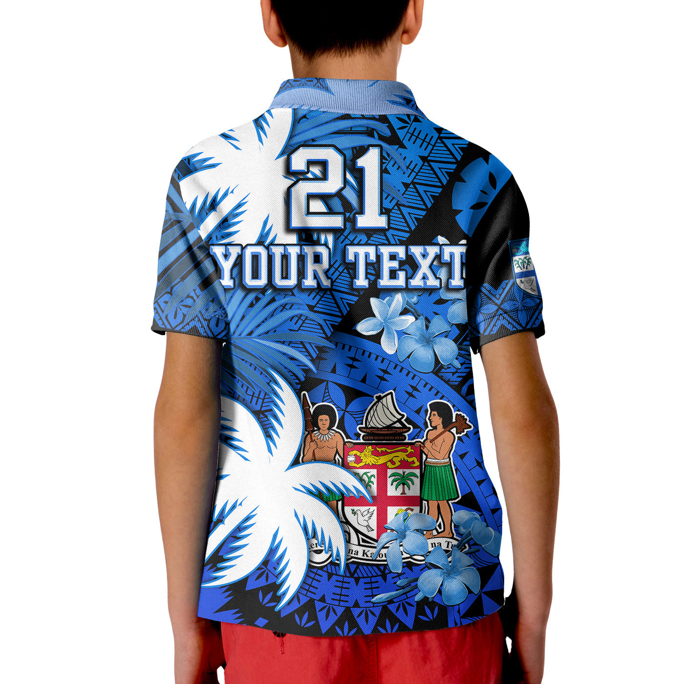 Custom Fiji Polo Shirt Coat Of Arms Masi Tapa Mixed Palm Tree No2 Blue Version LT9