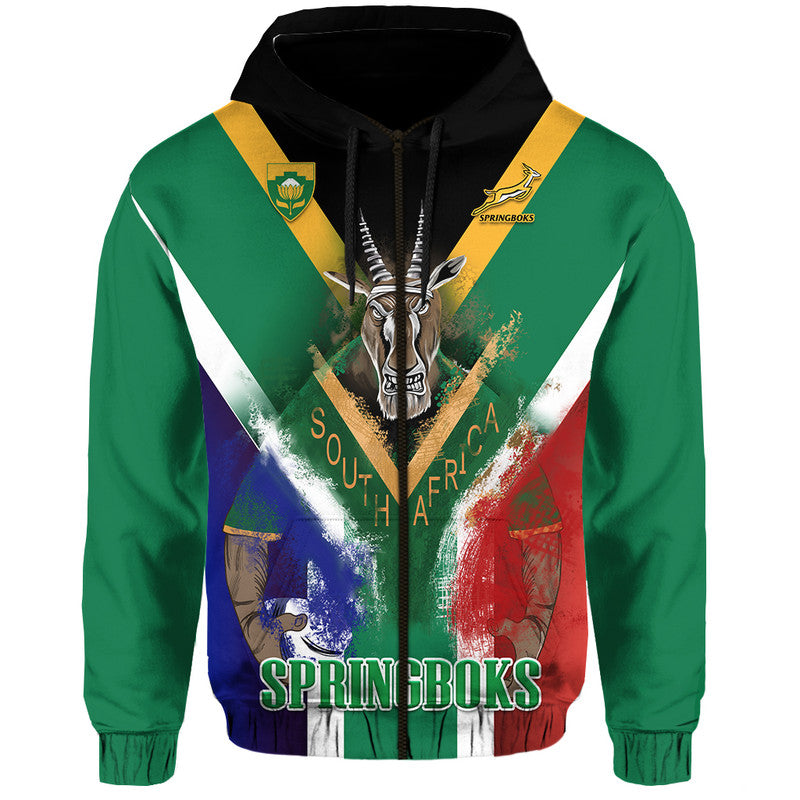 Custom South Africa Springboks Rugby Hoodie Bokke Flag Style LT9