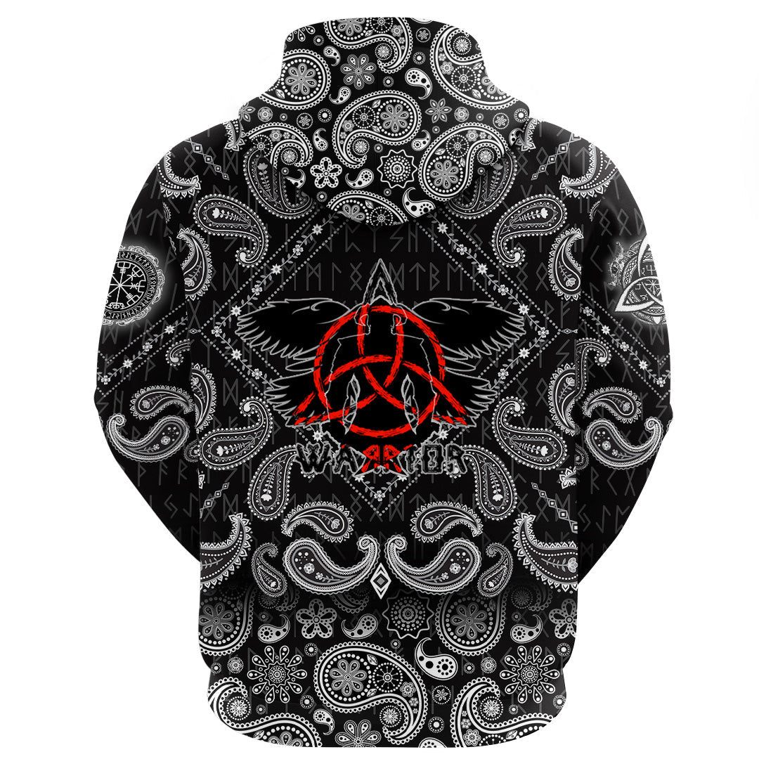 Viking Hoodie Flying Ravens Two Swords with Bandana Paisley Style RLT12