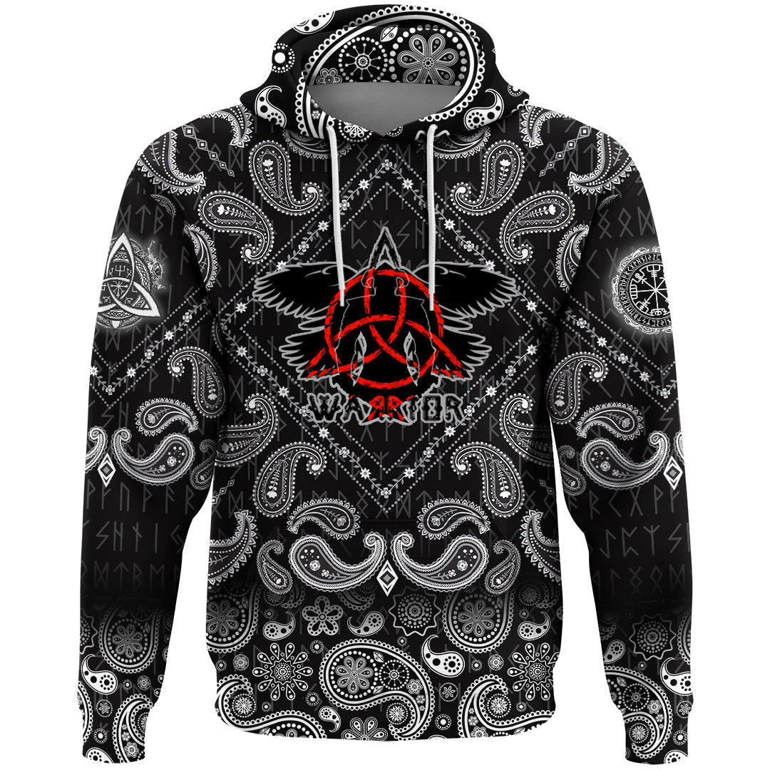 Viking Hoodie Flying Ravens Two Swords with Bandana Paisley Style RLT12