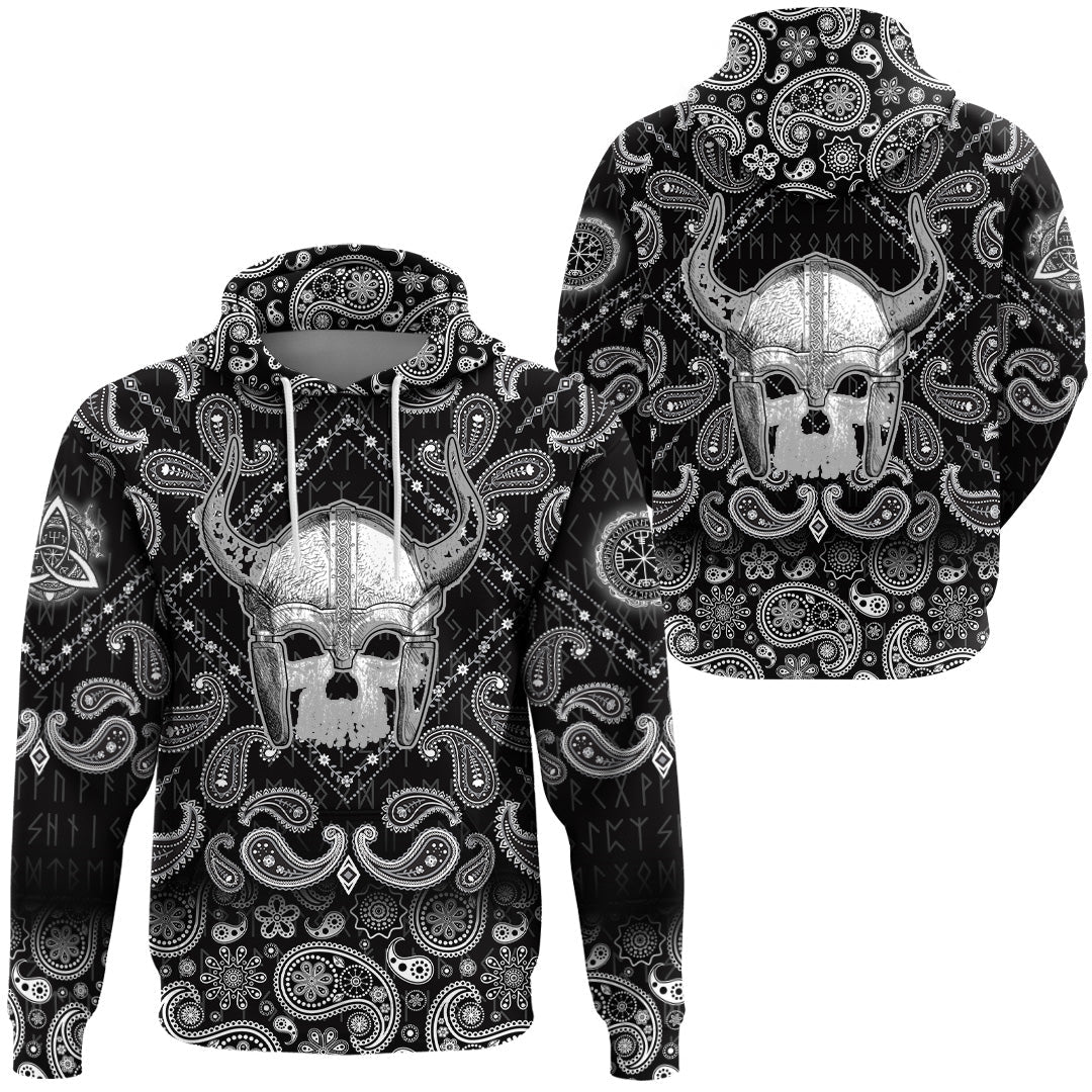 Viking Hoodie For Human Skull with Bandana Paisley Style RLT12