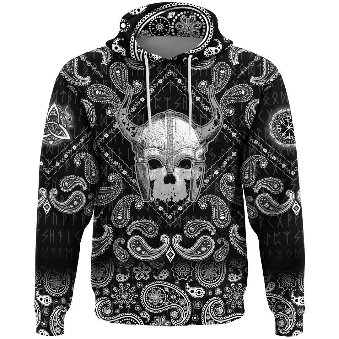 Viking Hoodie For Human Skull with Bandana Paisley Style RLT12