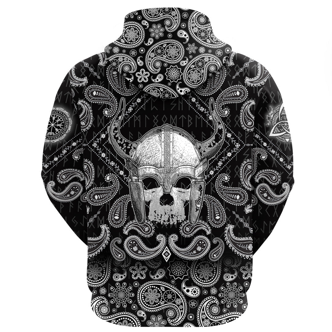 Viking Hoodie For Human Skull with Bandana Paisley Style RLT12
