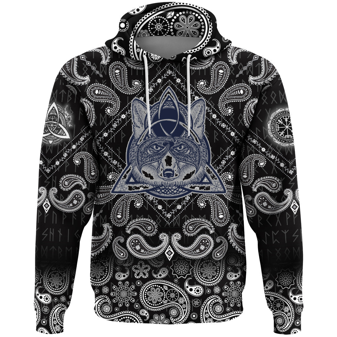 Viking Hoodie Fox In The Celtic Style Tattoo with Bandana Paisley Style RLT12