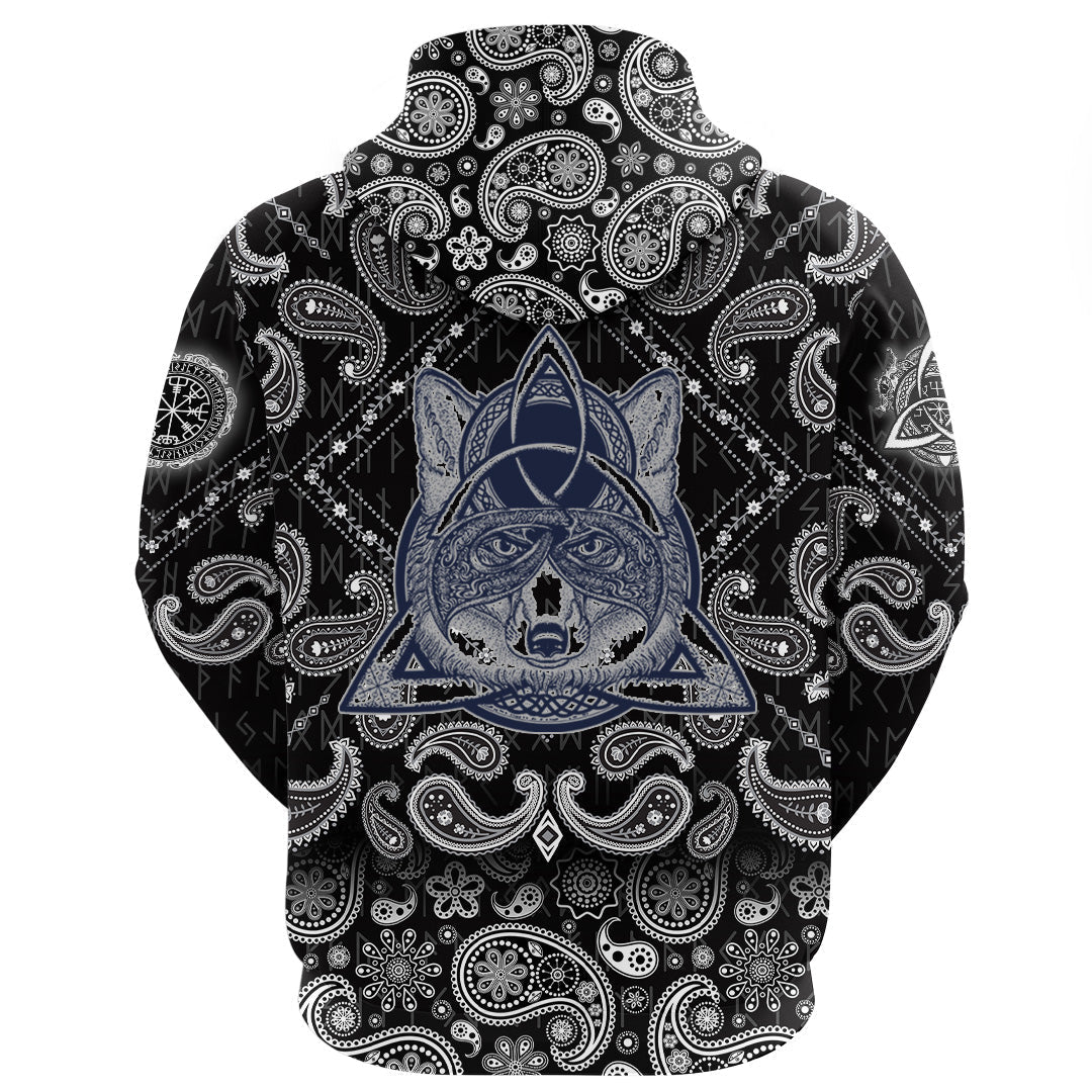 Viking Hoodie Fox In The Celtic Style Tattoo with Bandana Paisley Style RLT12
