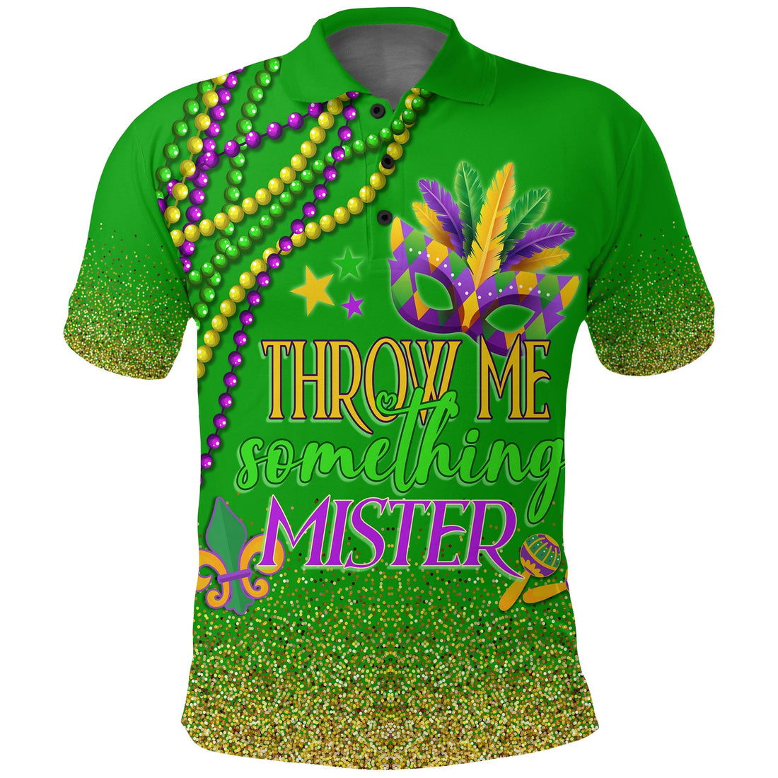 Polo Shirt Mardi Gras Throw Me Something Mister (Green) LT7