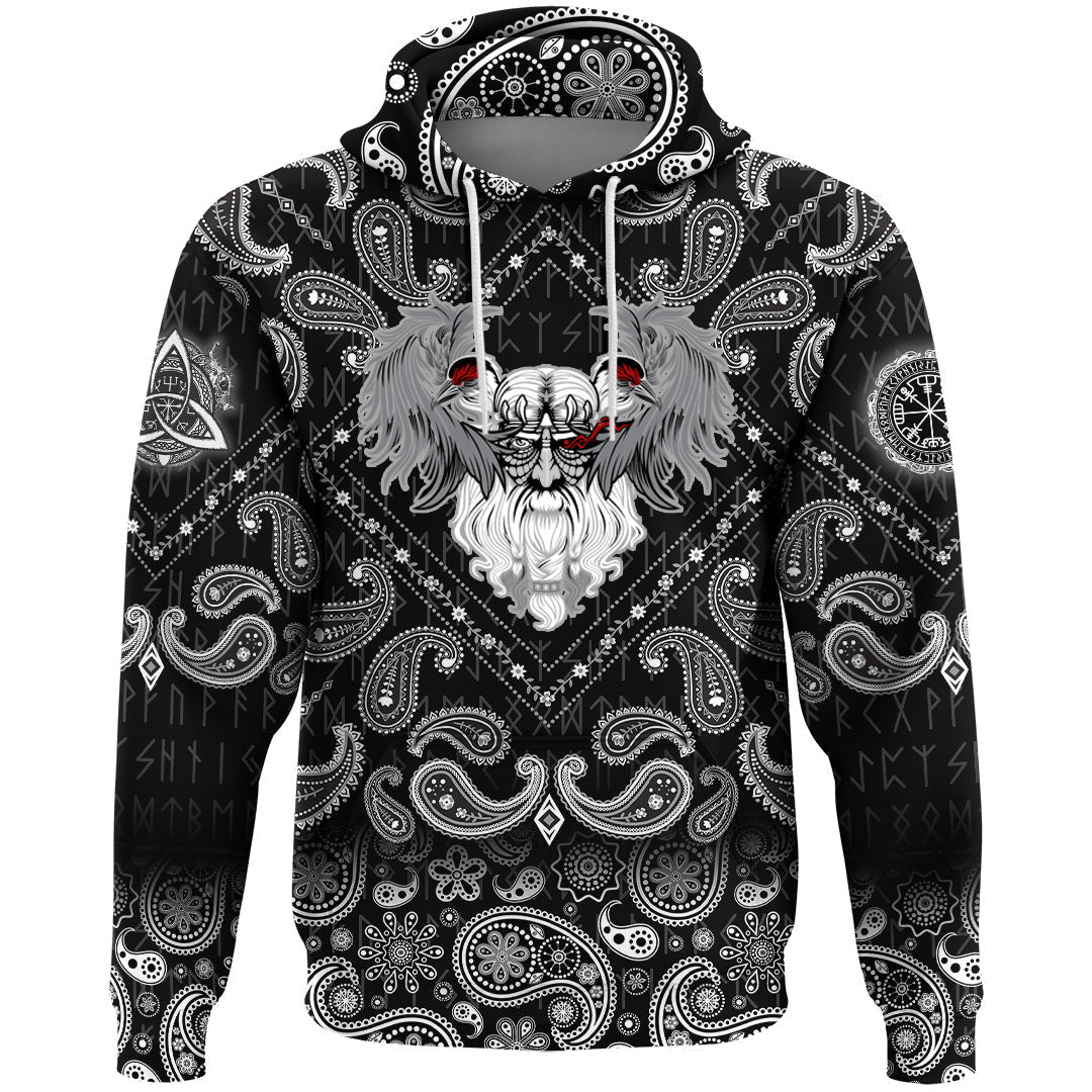 Viking Hoodie God Odin With Two Ravens with Bandana Paisley Style RLT12