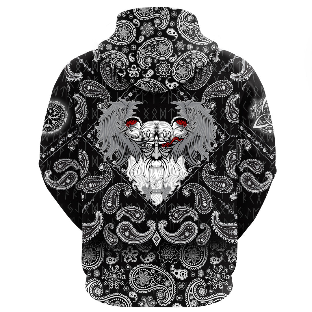 Viking Hoodie God Odin With Two Ravens with Bandana Paisley Style RLT12