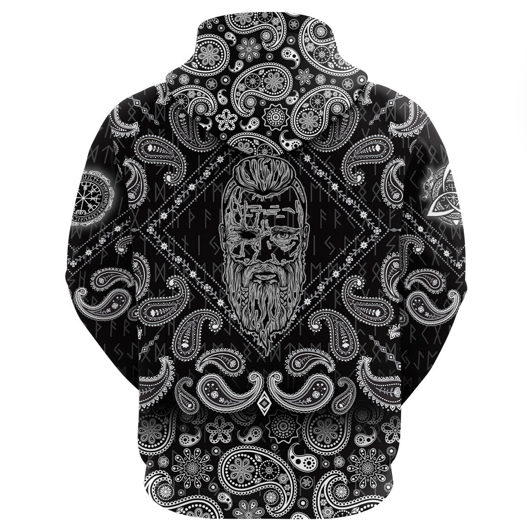 Viking Hoodie God Tor Face with Bandana Paisley Style RLT12