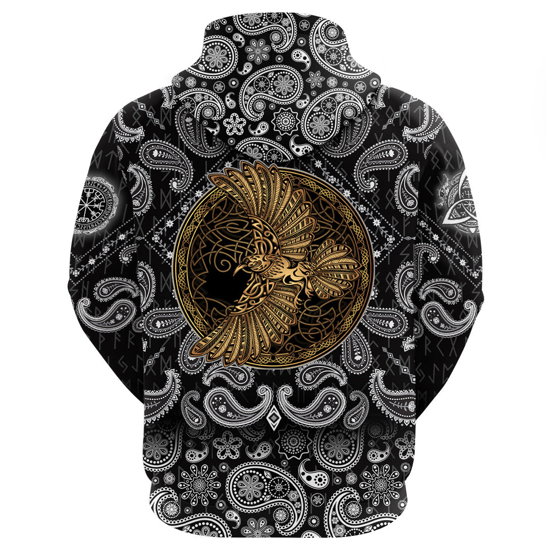 Viking Hoodie Golden Odins Celtic Raven with Bandana Paisley Style RLT12