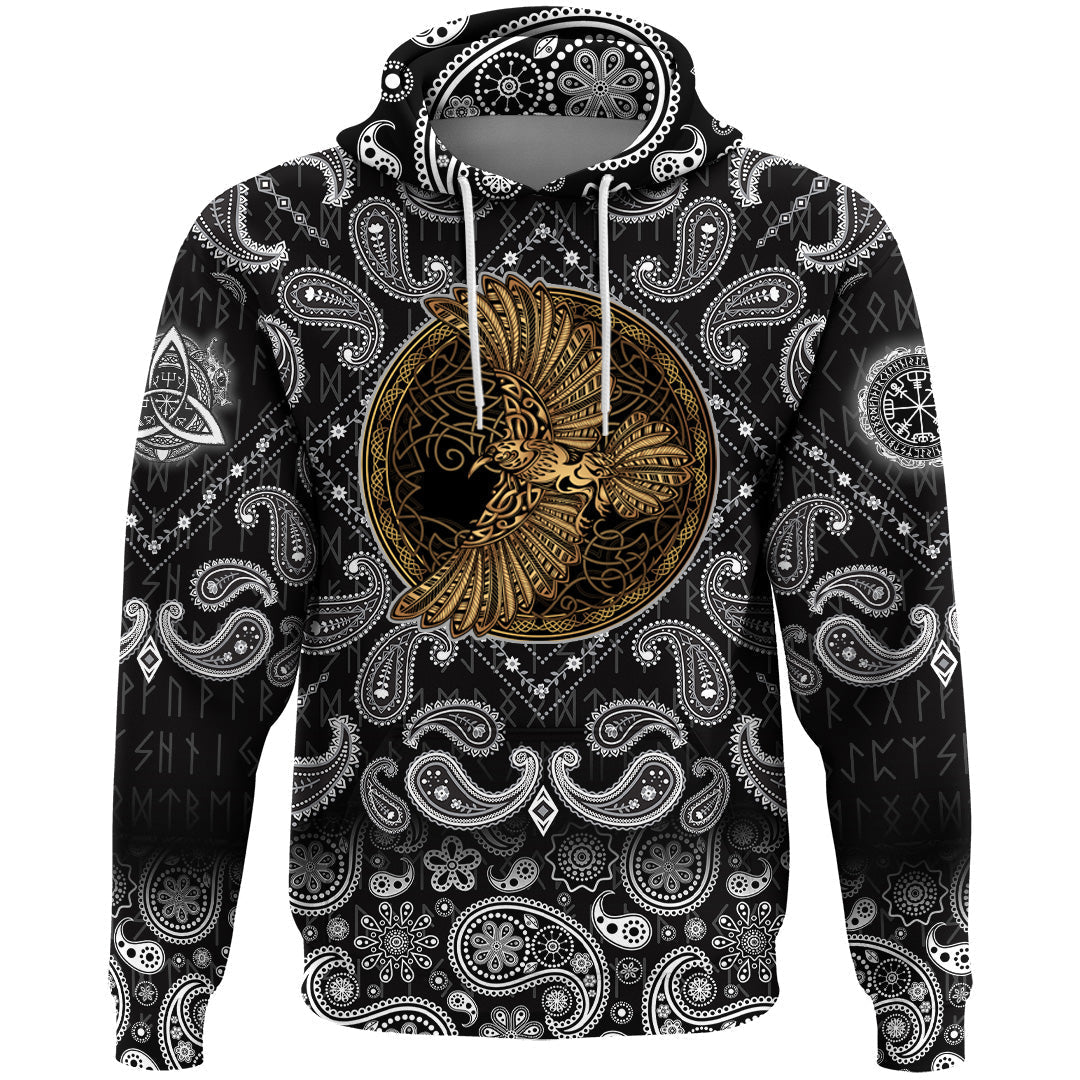 Viking Hoodie Golden Odins Celtic Raven with Bandana Paisley Style RLT12
