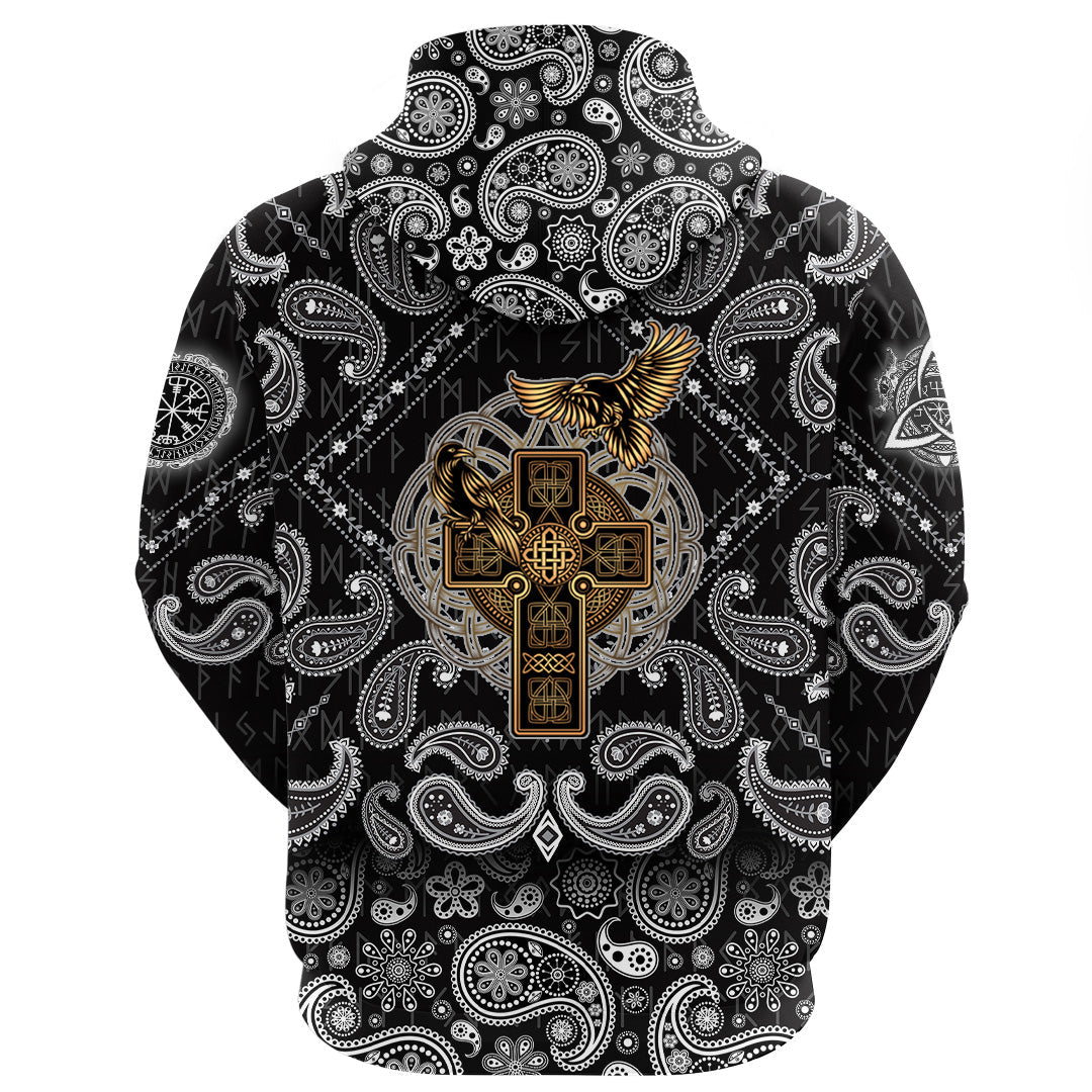 Viking Hoodie Golden Reven Cross with Bandana Paisley Style RLT12