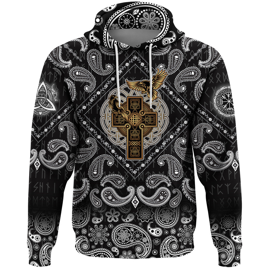 Viking Hoodie Golden Reven Cross with Bandana Paisley Style RLT12