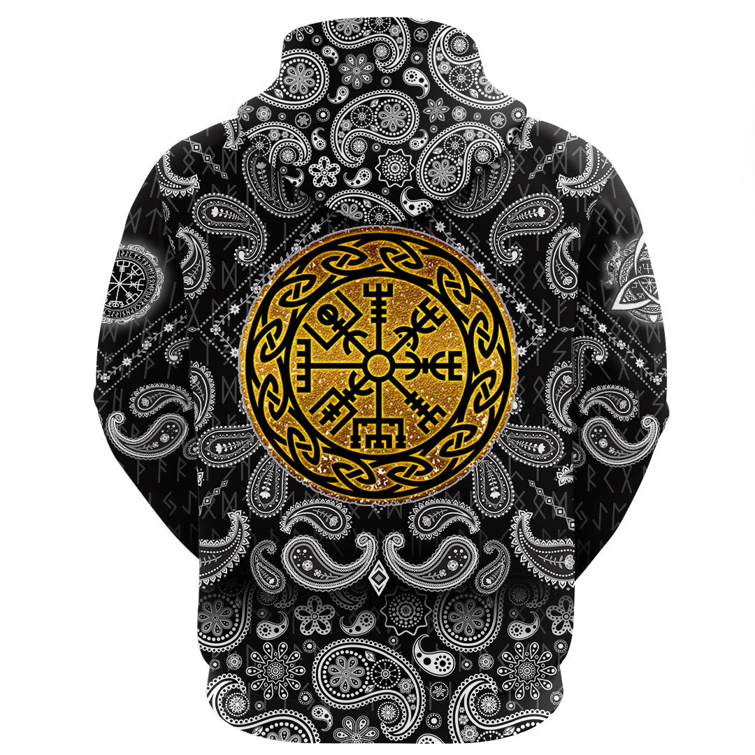 Viking Hoodie Golden Vegvisir with Bandana Paisley Style RLT12