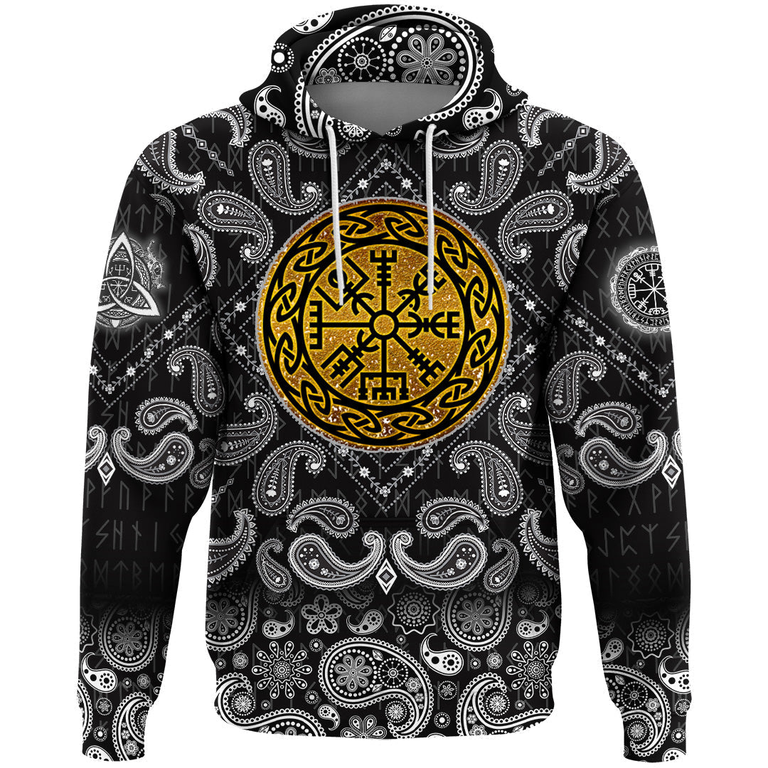 Viking Hoodie Golden Vegvisir with Bandana Paisley Style RLT12