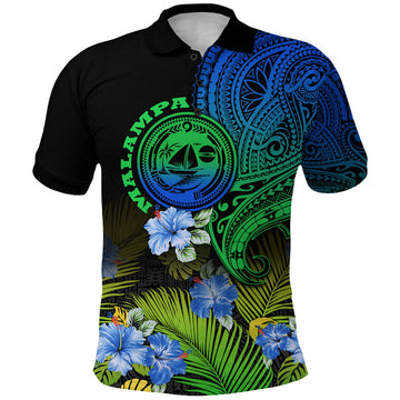 Custom Malampa Province Vanuatu Polo Shirt Hibiscus Tribal Polynesian Tattoo Ver Gradient LT9
