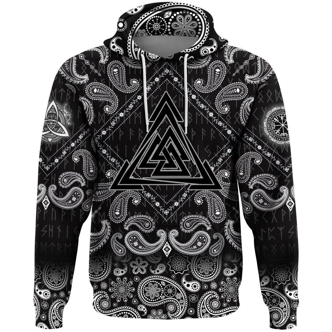 Viking Hoodie Graphic Linear Triangle Valknut with Bandana Paisley Style RLT12