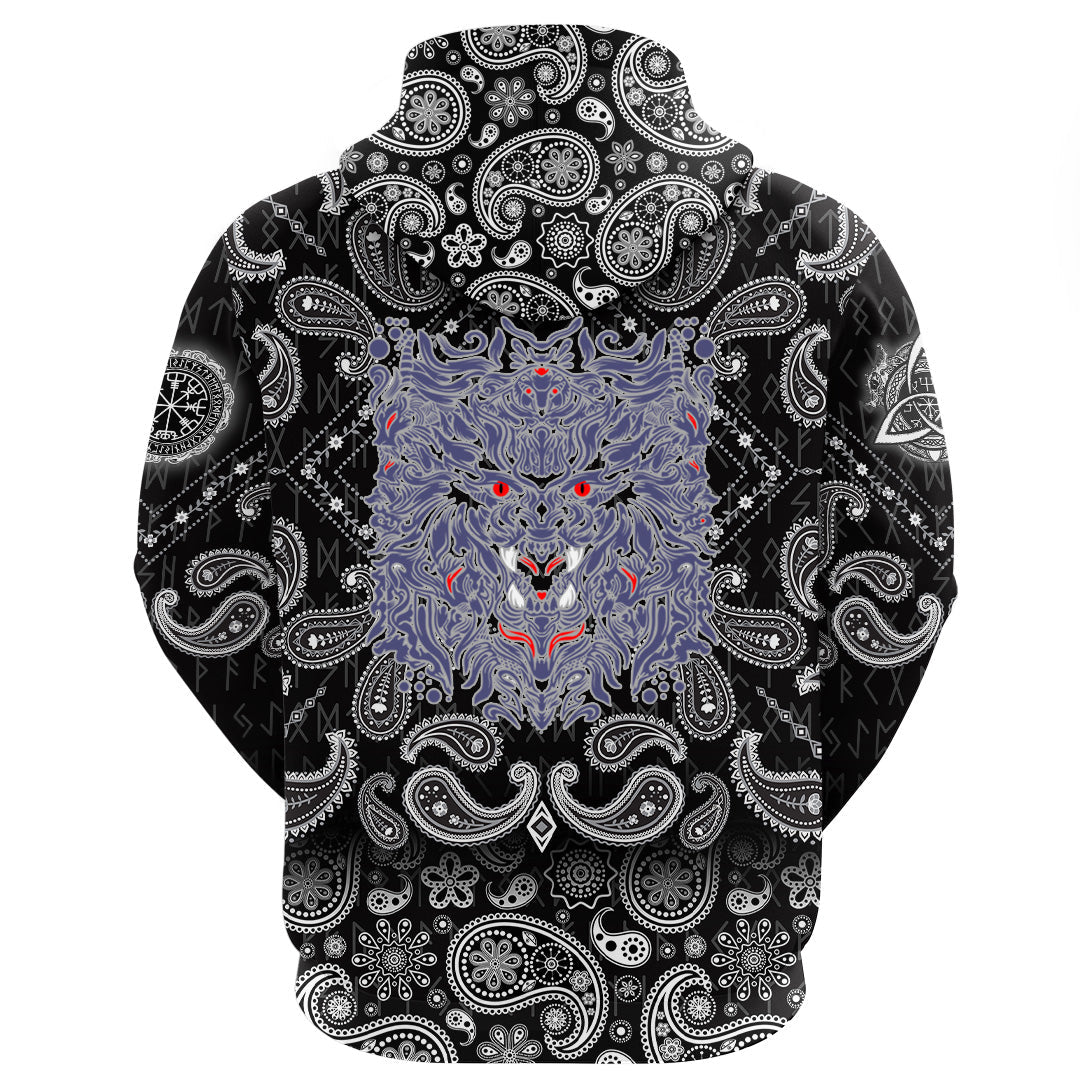 Viking Hoodie Graphic Of Art with Bandana Paisley Style RLT12