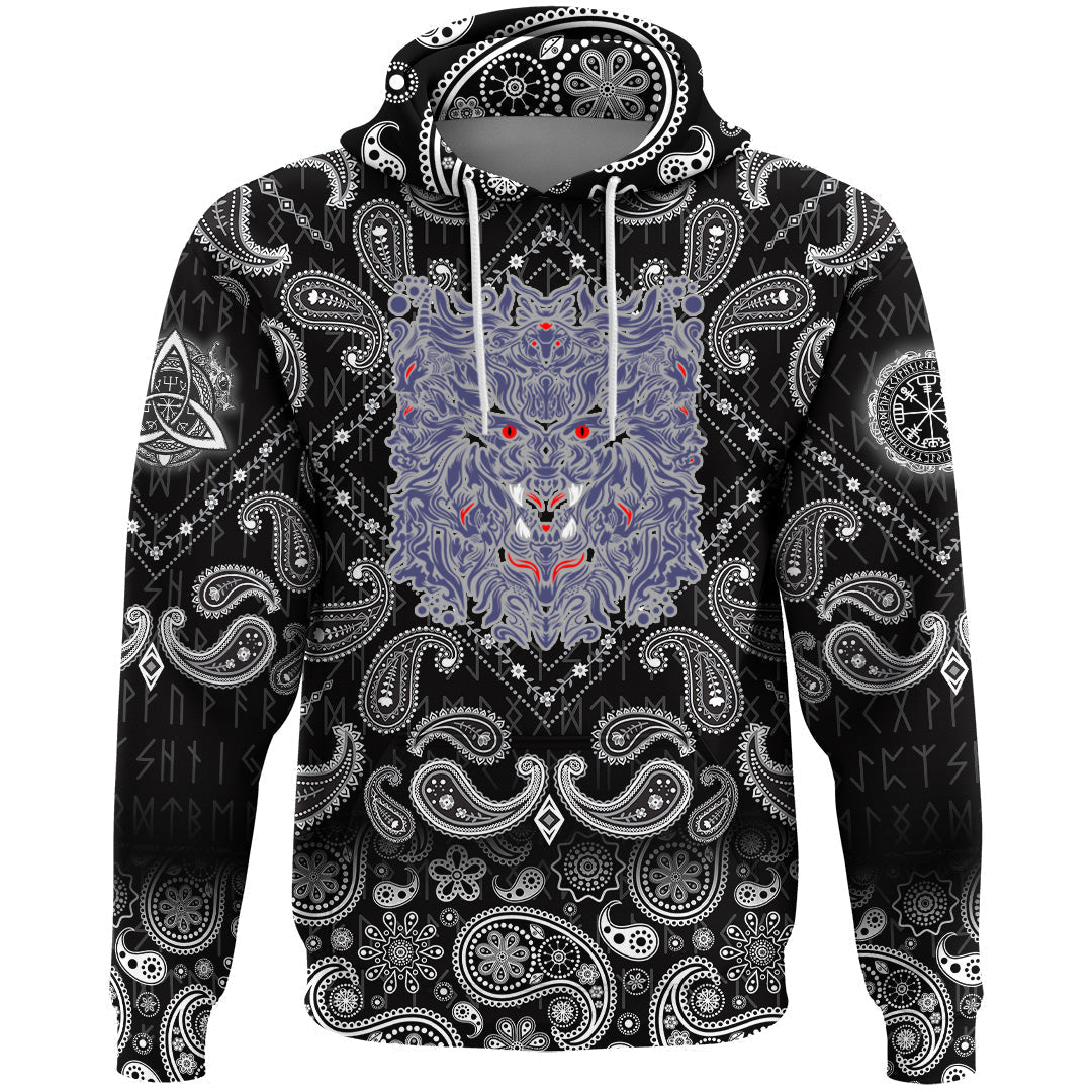 Viking Hoodie Graphic Of Art with Bandana Paisley Style RLT12
