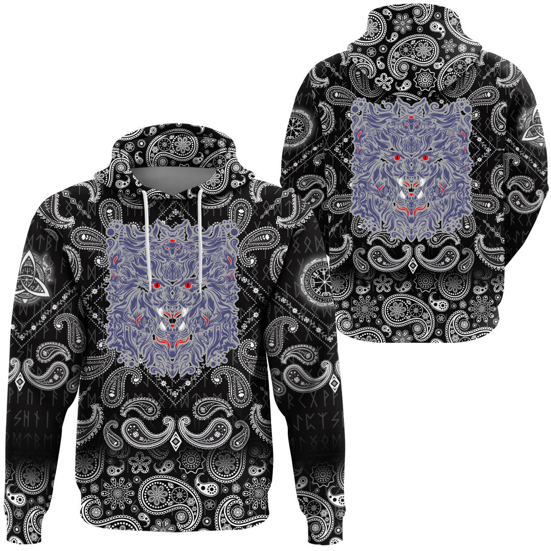 Viking Hoodie Graphic Of Art with Bandana Paisley Style RLT12