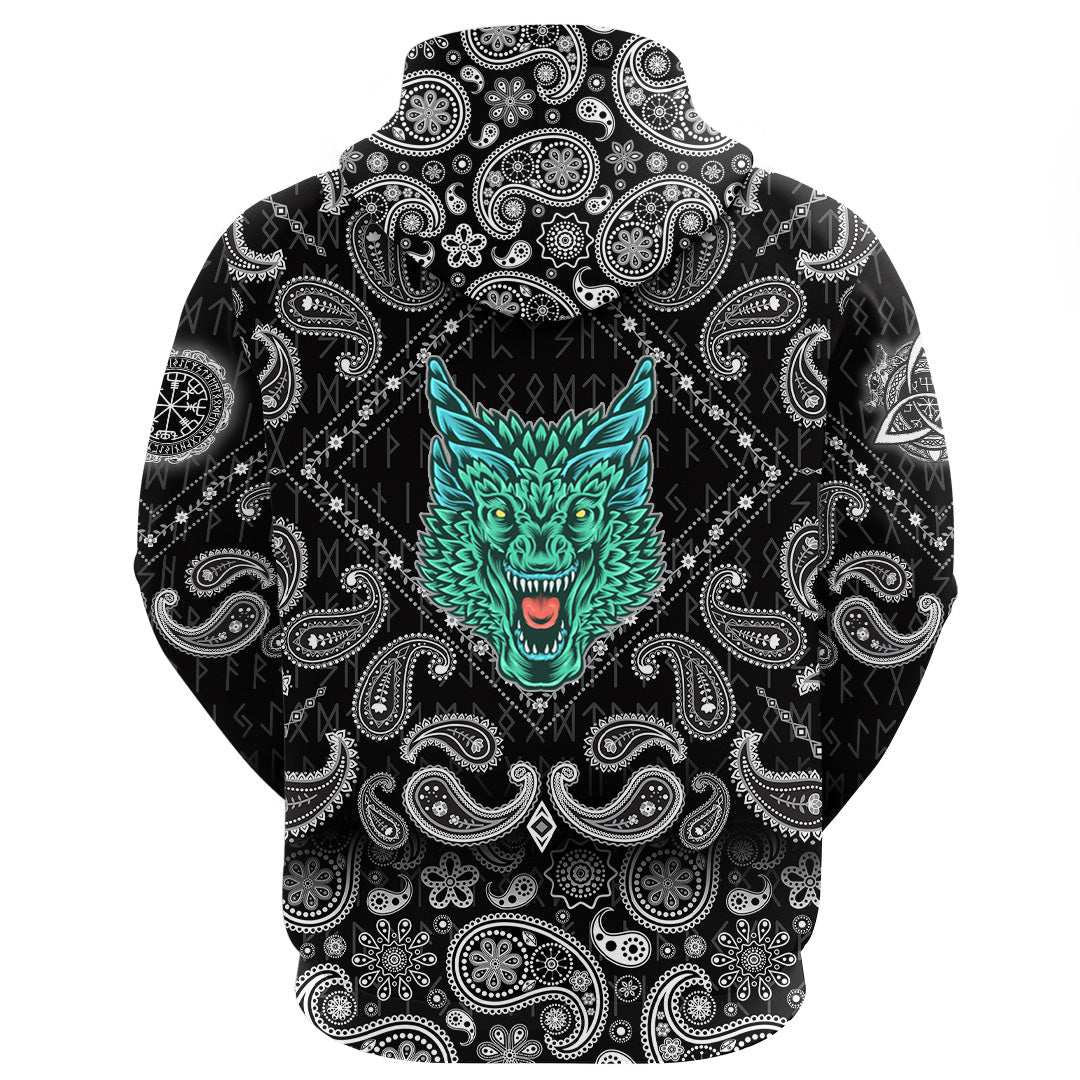 Viking Hoodie Great Dragon Head With Horns with Bandana Paisley Style RLT12