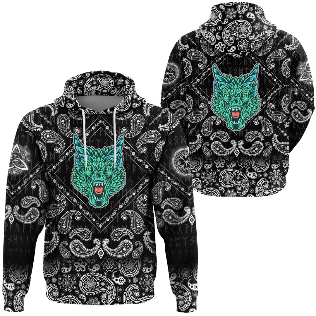 Viking Hoodie Great Dragon Head With Horns with Bandana Paisley Style RLT12