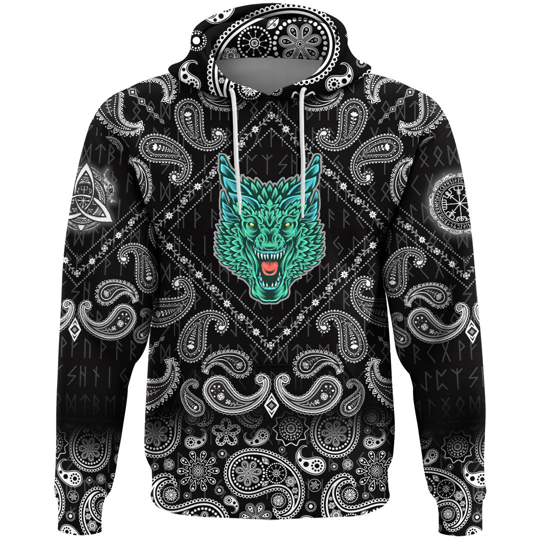 Viking Hoodie Great Dragon Head With Horns with Bandana Paisley Style RLT12
