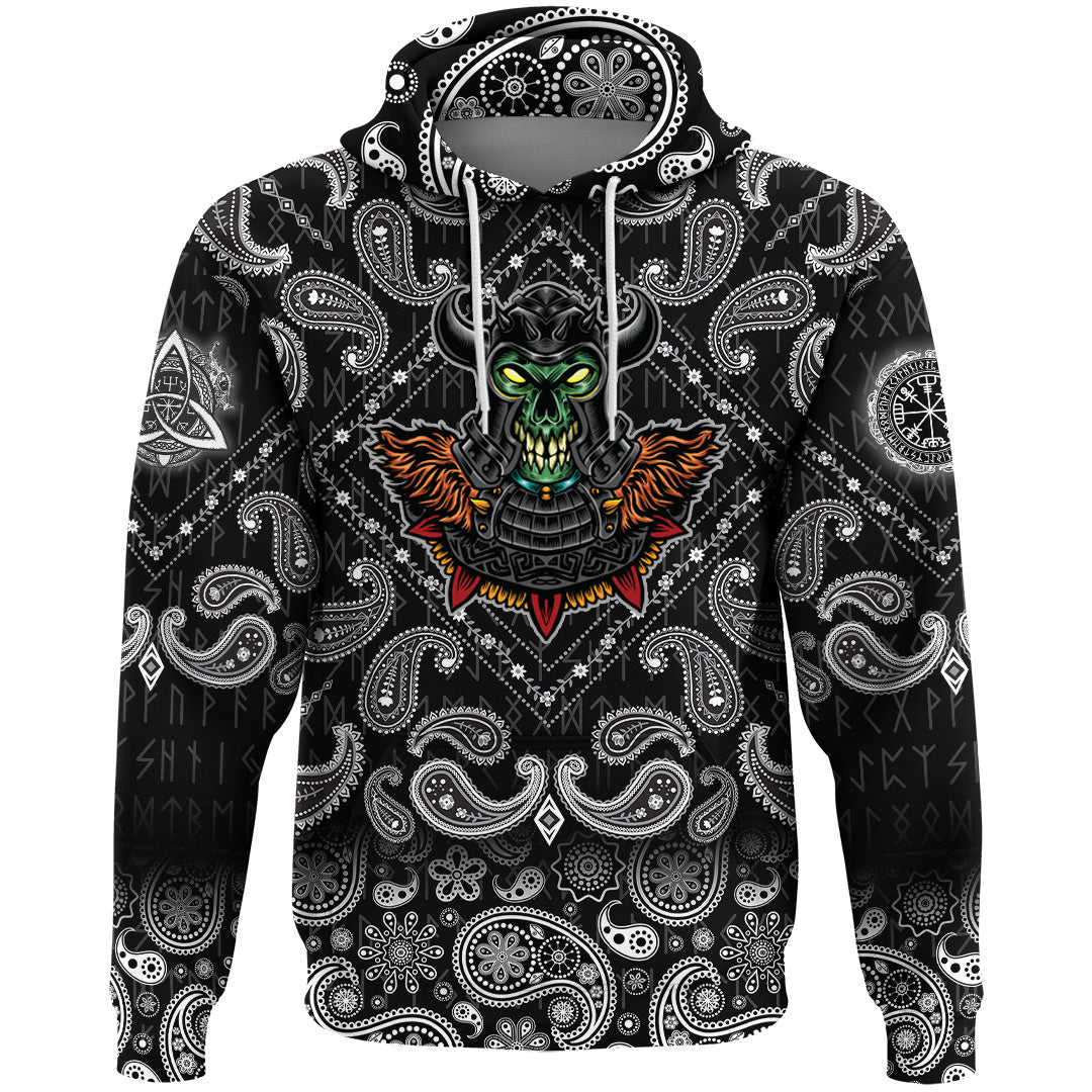 Viking Hoodie Green Demon With Horn Metal Helmet with Bandana Paisley Style RLT12