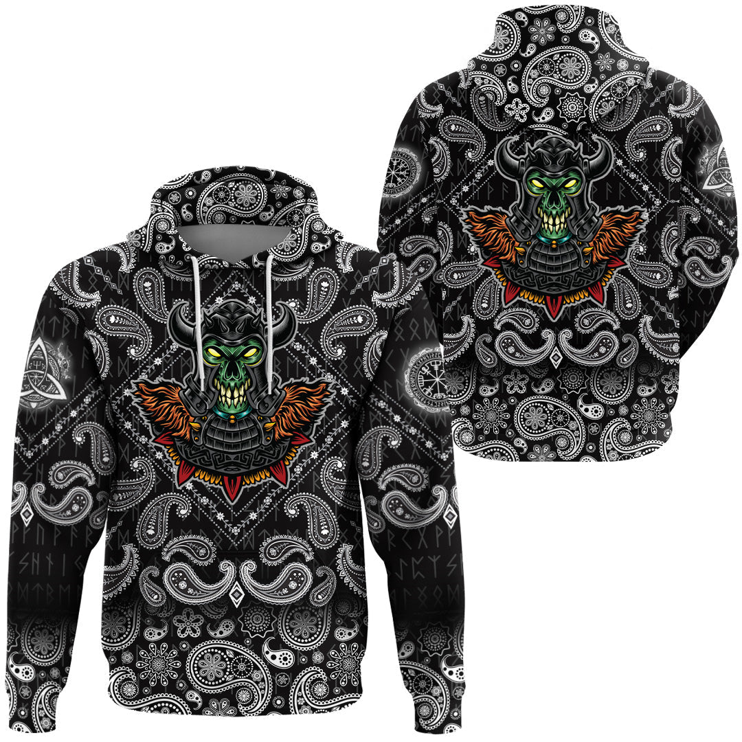 Viking Hoodie Green Demon With Horn Metal Helmet with Bandana Paisley Style RLT12