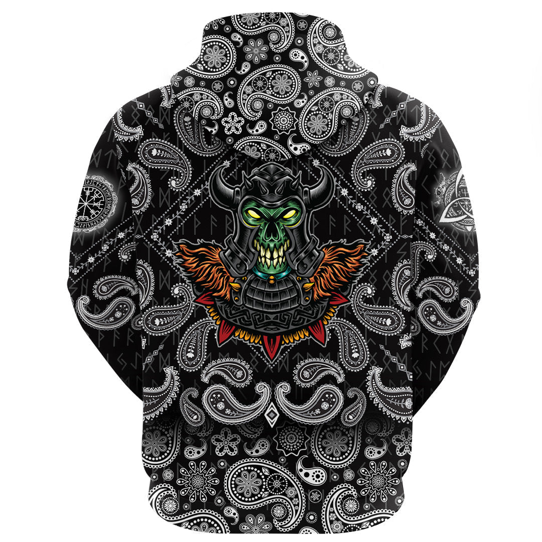 Viking Hoodie Green Demon With Horn Metal Helmet with Bandana Paisley Style RLT12
