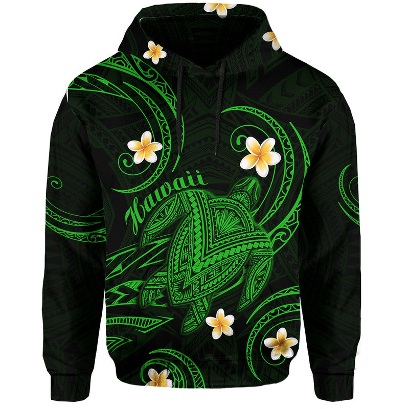 Custom Hawaii Hoodie Hawaiian Turtle Plumeria Mixed Polynesian Green Style LT9