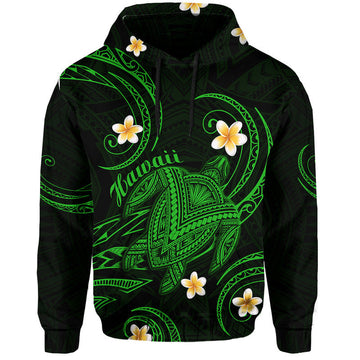 Custom Hawaii Hoodie Hawaiian Turtle Plumeria Mixed Polynesian Green Style LT9