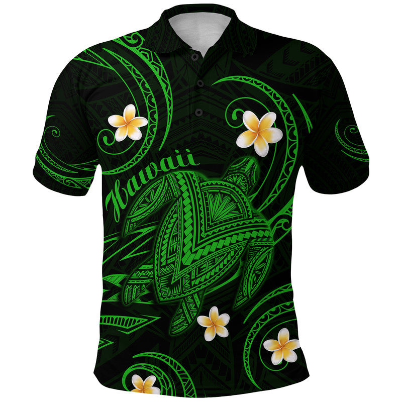 Hawaii Polo Shirt Hawaiian Turtle Plumeria Mixed Polynesian Green Style LT9