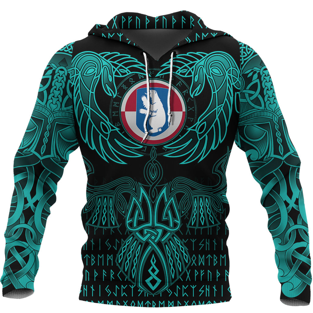 Viking Greenland Hoodie Valknut of Odin Cyan RLT12