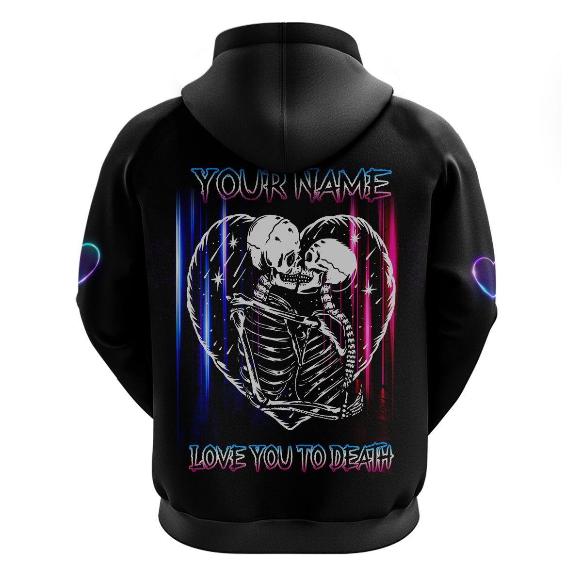 Love You To Death Neon Skull Kiss Couple All Over Print Hoodie LT13