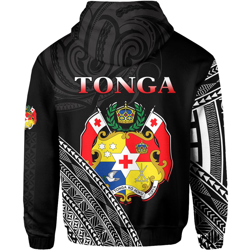 Tonga Zip Hoodie Tongan Pattern Blithesome Version Black LT13