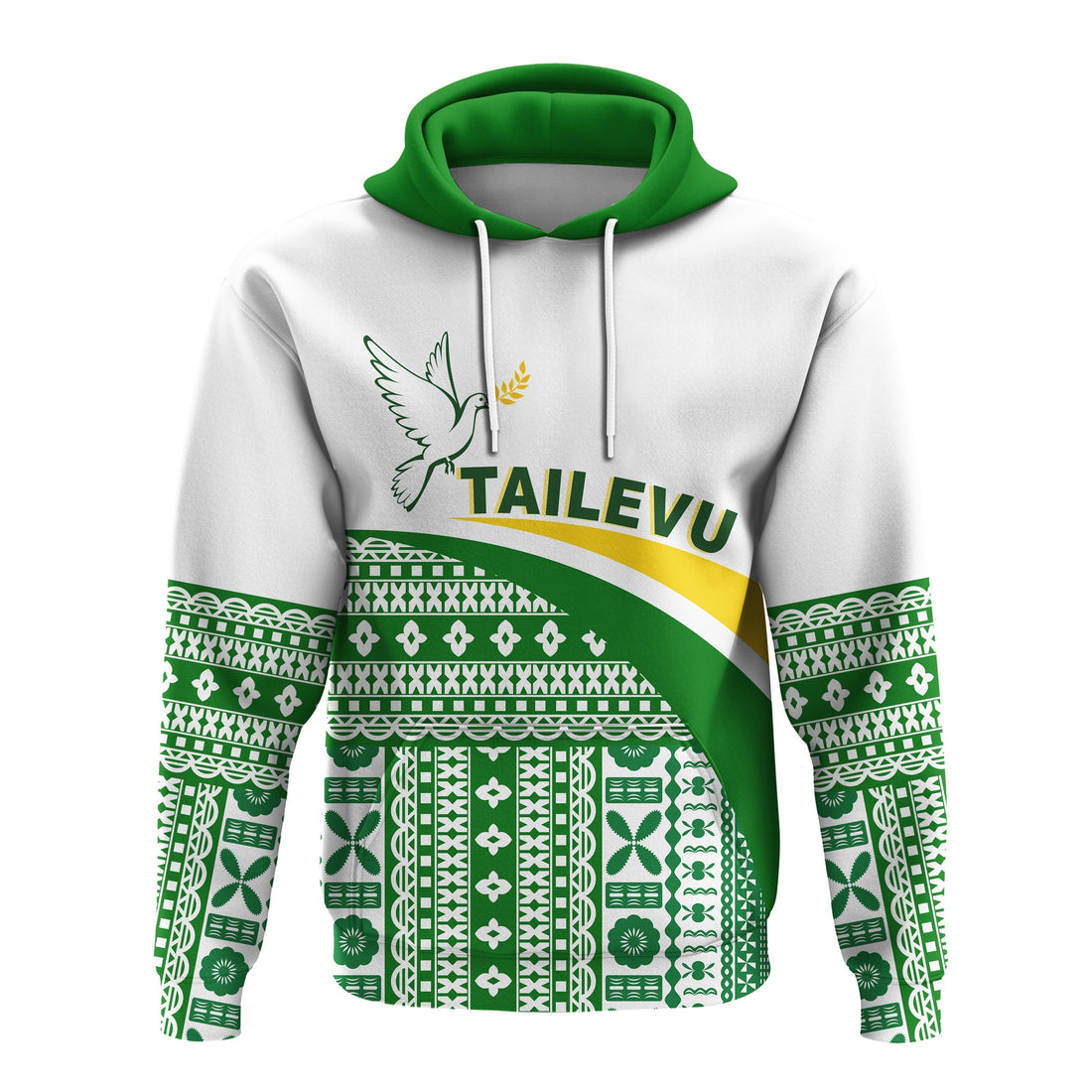 Tailevu Rugby Hoodie Fiji Rugby Tapa Pattern White LT13