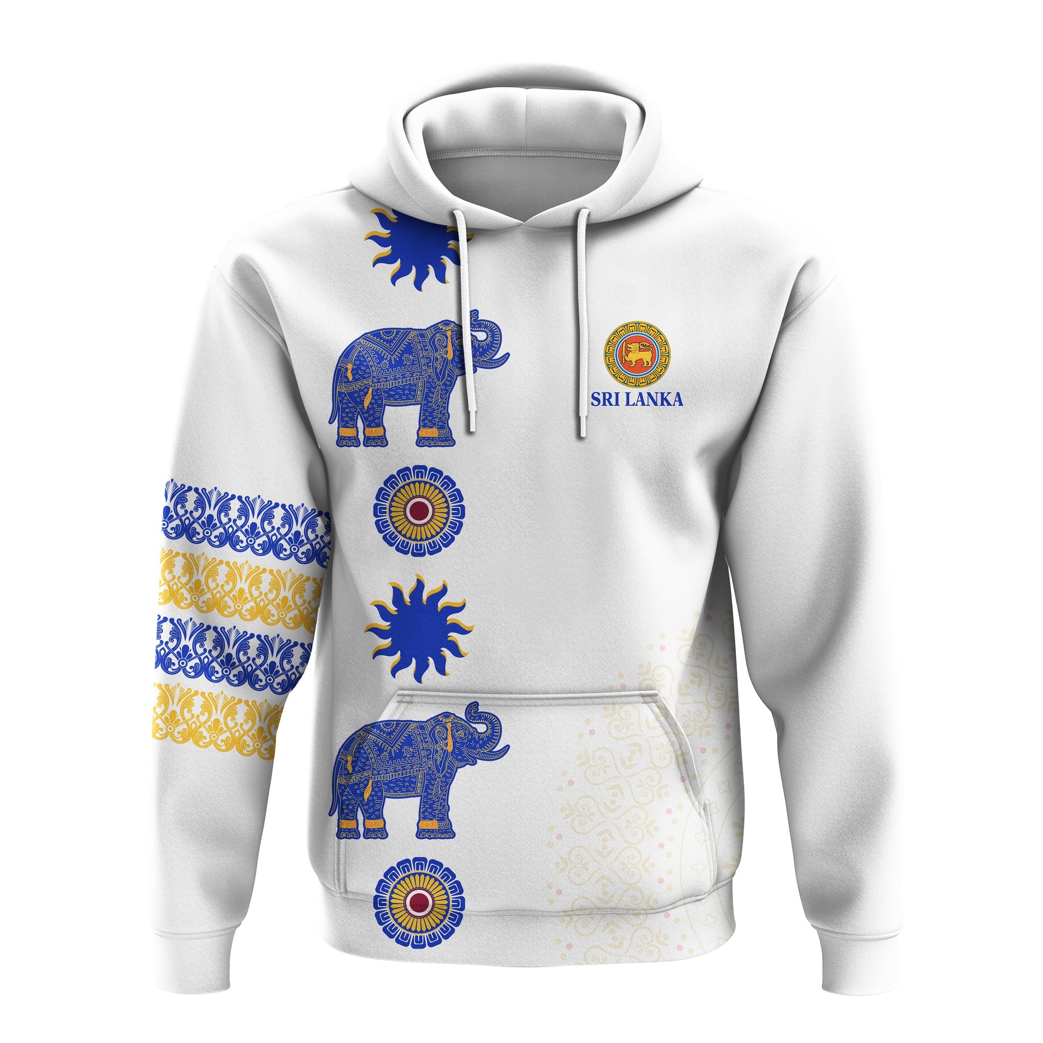 Sri Lanka Hoodie Traditional Pattern and Elephants LT13