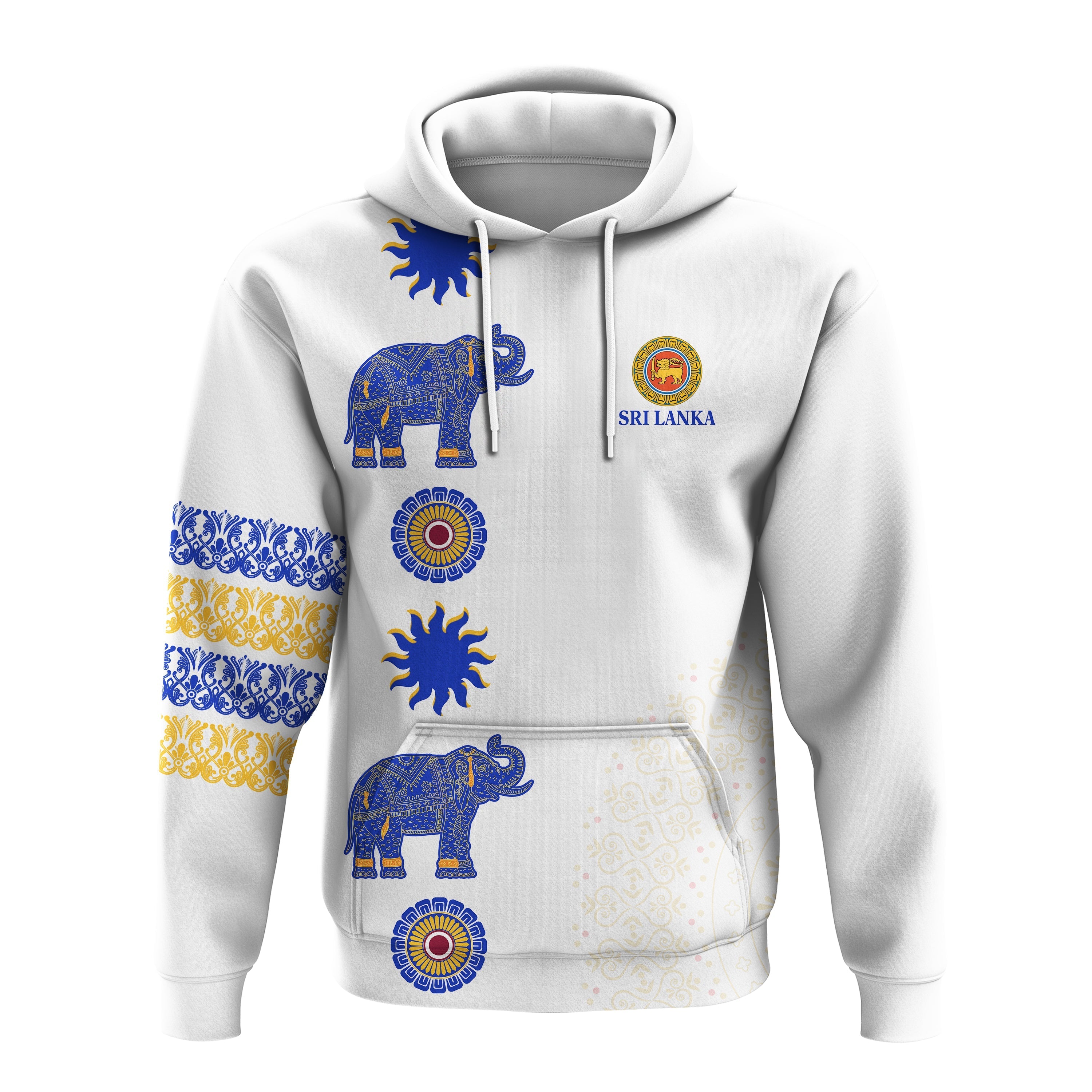 Sri Lanka Hoodie Traditional Pattern and Elephants LT13