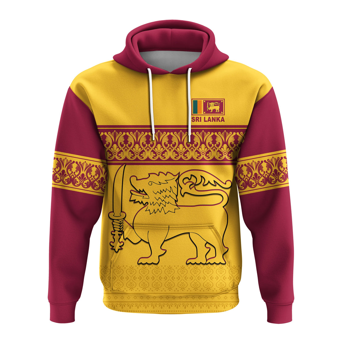 Sri Lanka Hoodie Traditional Pattern and Lion Flag LT13