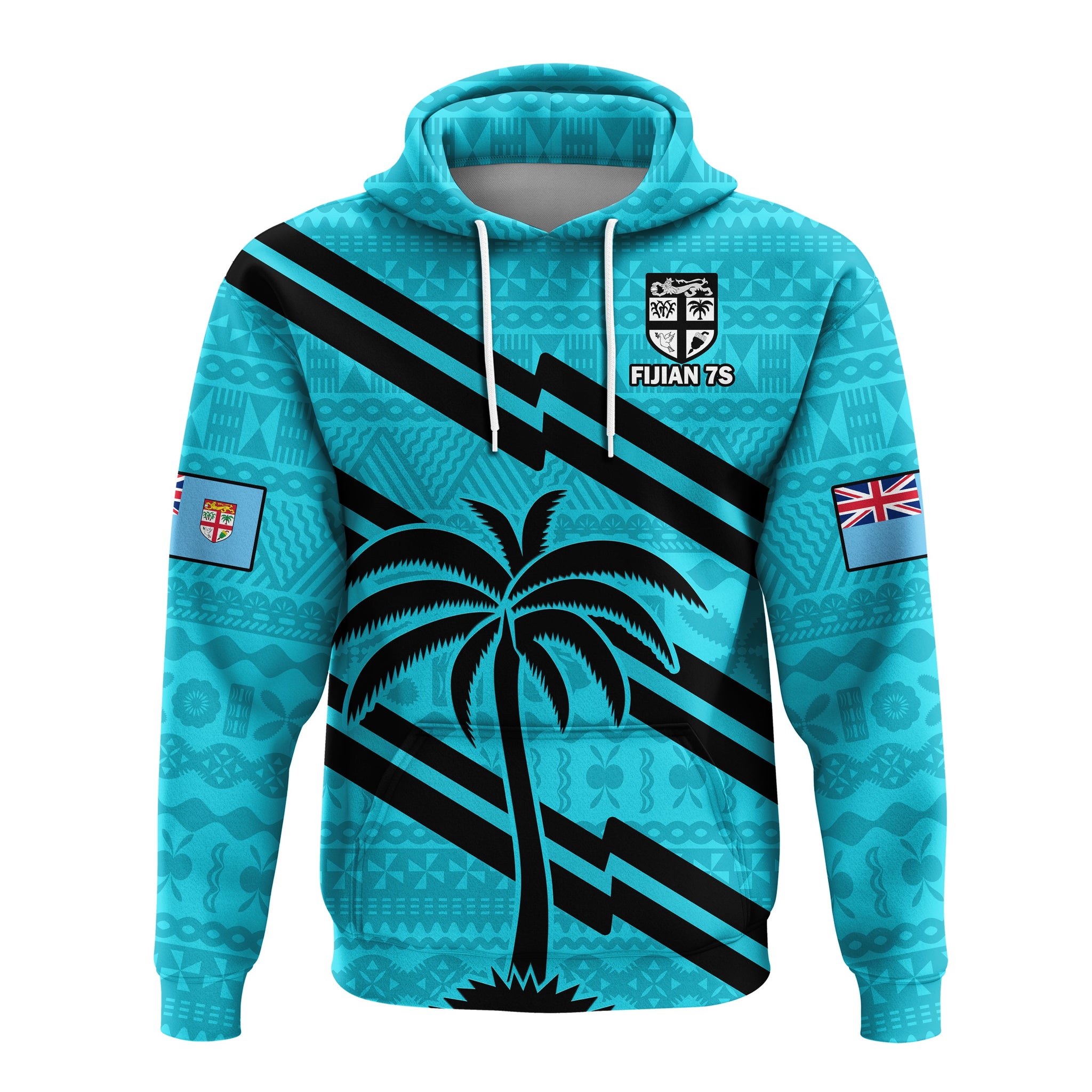 Custom Fiji Rugby Tapa Pattern Fijian 7s Cyan Hoodie LT14
