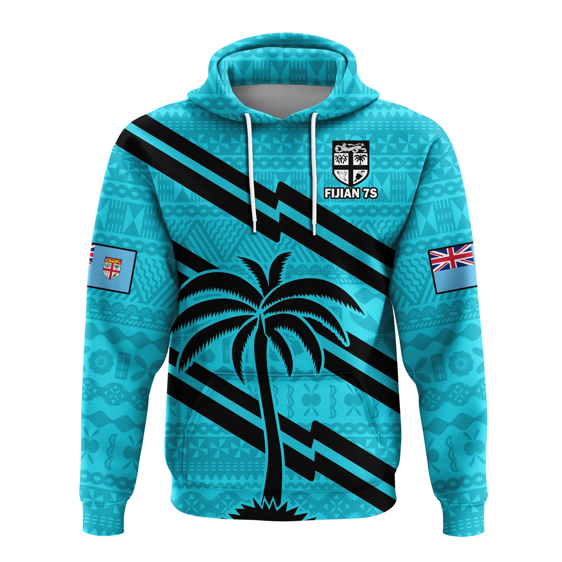 Custom Fiji Rugby Tapa Pattern Fijian 7s Cyan Hoodie LT14