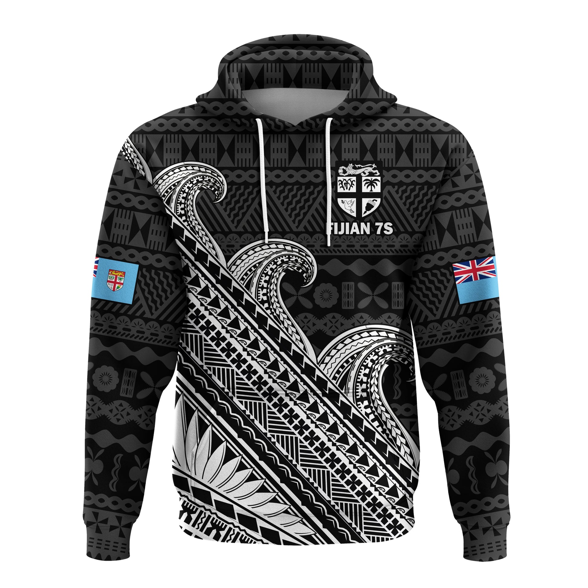 Custom Fiji Sevens Rugby Fijian 7s Black Tapa Polynesian ArHoodie LT14