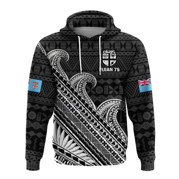 Custom Fiji Sevens Rugby Fijian 7s Black Tapa Polynesian ArHoodie LT14